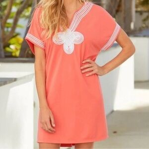 Cabana Life Dress Coral Tides French Terry Embroidery Preppy Coastal  Size S